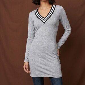 Solemio Los Angeles heather gray long-sleeve V-neck dress striped collar S/M
